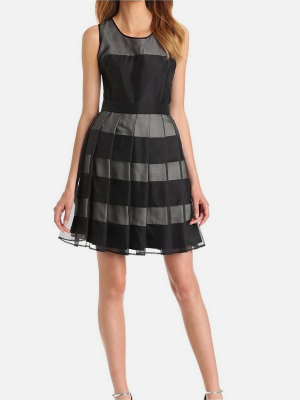 Halston Heritage Silk Organza Overlay A-line Striped Dress Size 8